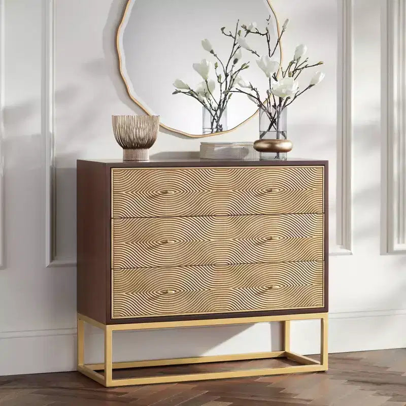 Noble Park Lissa Miroir mural décoratif rond avec bord biseauté moderne Cadre en bois doré ondulé de 80 cm de large pour salle de bain, chambre, salon, maison