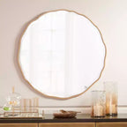 Noble Park Lissa Miroir mural décoratif rond avec bord biseauté moderne Cadre en bois doré ondulé de 80 cm de large pour salle de bain, chambre, salon, maison