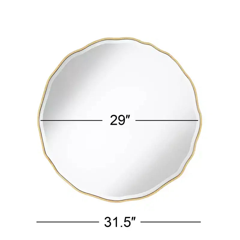 Noble Park Lissa Miroir mural décoratif rond avec bord biseauté moderne Cadre en bois doré ondulé de 80 cm de large pour salle de bain, chambre, salon, maison