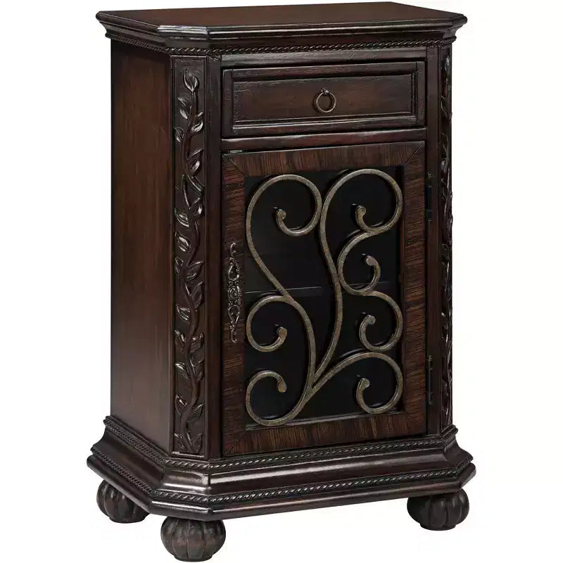 Kensington Hill Rustic Cherry Wood Accent Table 22 1/2 x 14 1/2 with Storage & Drawer Glass Door for Living Room Bedroom Bedside
