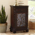 Table d'appoint en bois de cerisier rustique Kensington Hill 22 1/2 x 14 1/2 avec rangement et tiroir, porte vitrée pour salon, chambre à coucher, chevet