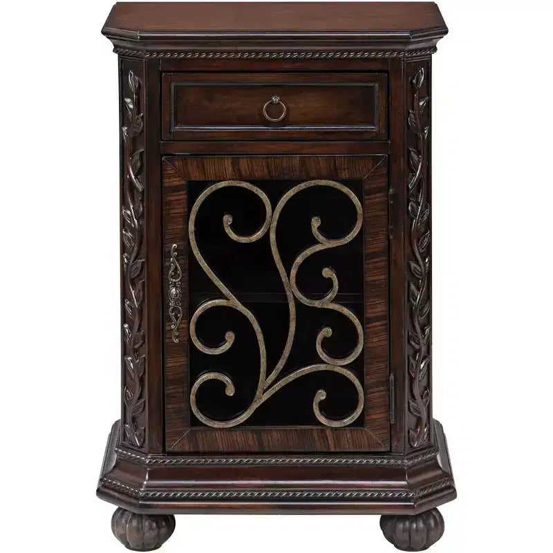 Table d'appoint en bois de cerisier rustique Kensington Hill 22 1/2 x 14 1/2 avec rangement et tiroir, porte vitrée pour salon, chambre à coucher, chevet