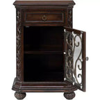 Table d'appoint en bois de cerisier rustique Kensington Hill 22 1/2 x 14 1/2 avec rangement et tiroir, porte vitrée pour salon, chambre à coucher, chevet