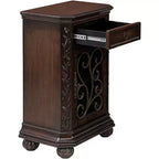 Table d'appoint en bois de cerisier rustique Kensington Hill 22 1/2 x 14 1/2 avec rangement et tiroir, porte vitrée pour salon, chambre à coucher, chevet