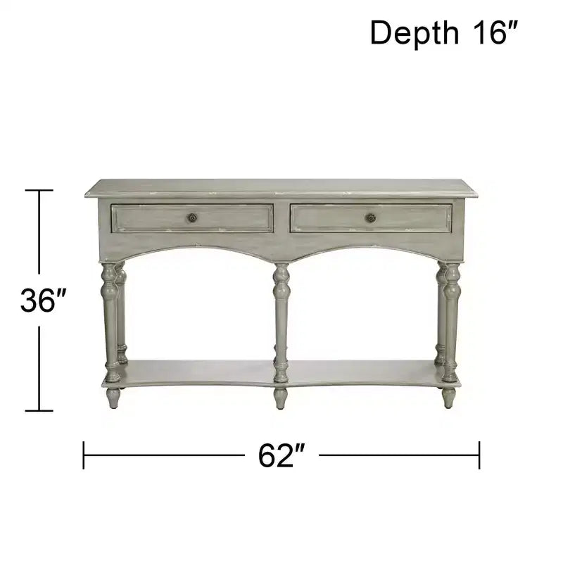 Crestview Collection Console en bois rectangulaire traditionnelle 157,5 x 40,6 cm avec tiroir Gris antique Pieds tournés Salon Maison