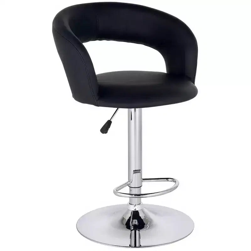 Studio 55D Groove Chrome Swivel Bar Stool 30 High Modern Adjustable Black Faux Leather Cushion with Backrest Footrest for Kitchen Counter Height Home