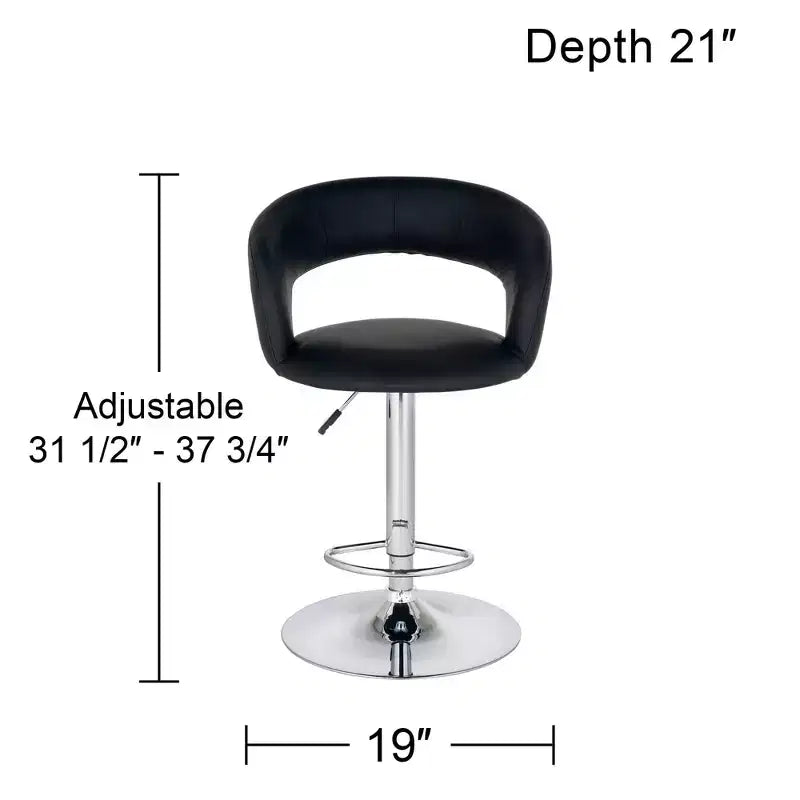 Tabouret de bar pivotant Studio 55D Groove Chrome, 76 cm de haut, moderne, réglable, coussin en similicuir noir avec dossier et repose-pieds pour comptoir de cuisine ou maison