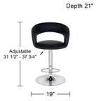 Tabouret de bar pivotant Studio 55D Groove Chrome, 76 cm de haut, moderne, réglable, coussin en similicuir noir avec dossier et repose-pieds pour comptoir de cuisine ou maison