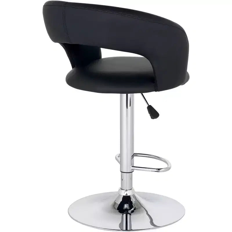 Tabouret de bar pivotant Studio 55D Groove Chrome, 76 cm de haut, moderne, réglable, coussin en similicuir noir avec dossier et repose-pieds pour comptoir de cuisine ou maison
