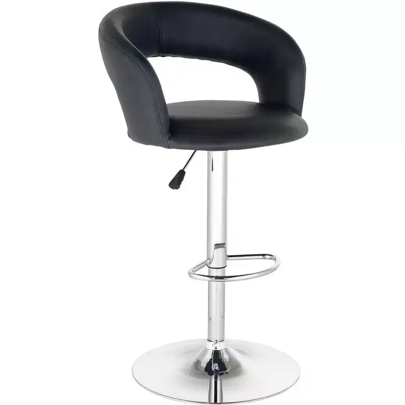 Tabouret de bar pivotant Studio 55D Groove Chrome, 76 cm de haut, moderne, réglable, coussin en similicuir noir avec dossier et repose-pieds pour comptoir de cuisine ou maison