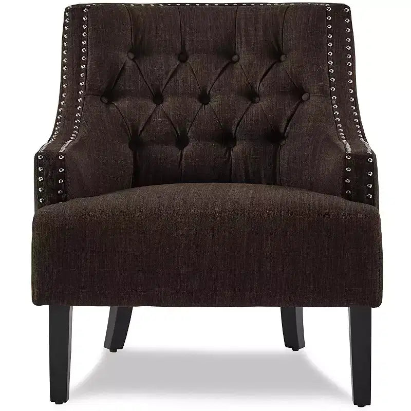 Fauteuil d'appoint Homelegance en tissu capitonné avec accoudoirs inclinés et clous décoratifs, hauteur d'assise 45,7 cm, chocolat