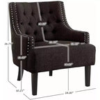 Fauteuil d'appoint Homelegance en tissu capitonné avec accoudoirs inclinés et clous décoratifs, hauteur d'assise 45,7 cm, chocolat