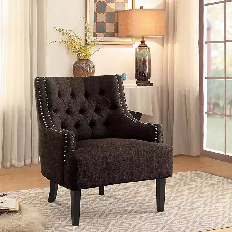 Fauteuil d'appoint Homelegance en tissu capitonné avec accoudoirs inclinés et clous décoratifs, hauteur d'assise 45,7 cm, chocolat
