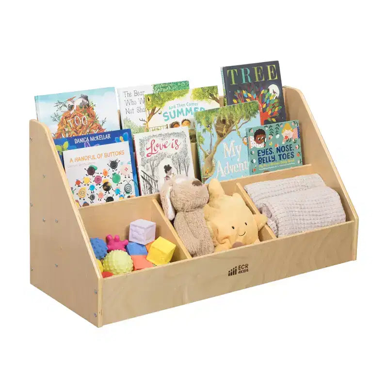 ECR4Kids Présentoir à livres à 5 compartiments facile d'accès avec rangement, Meuble pour enfant, Naturel