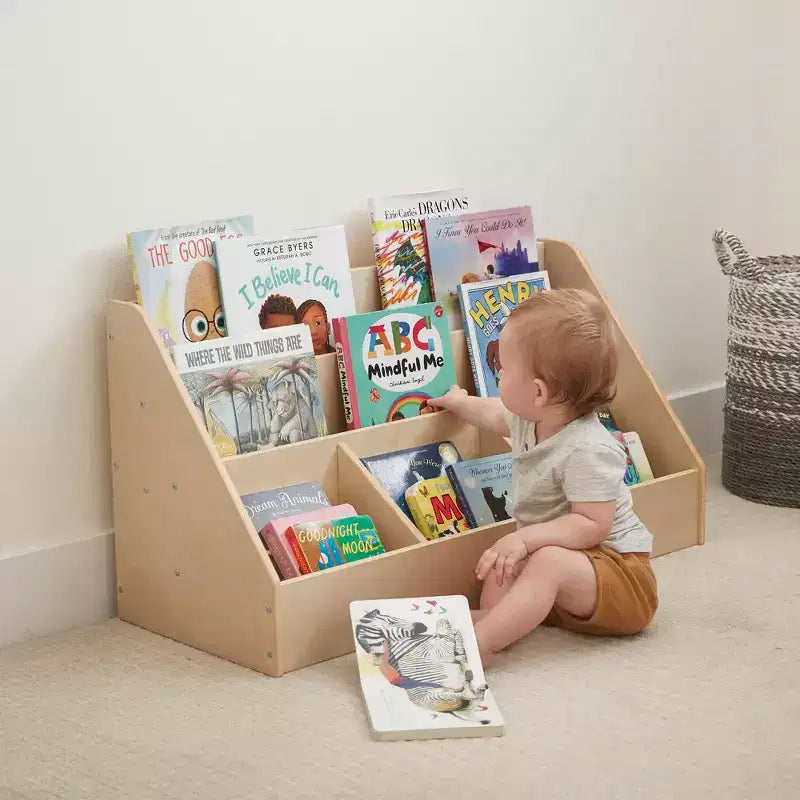 ECR4Kids Présentoir à livres à 5 compartiments facile d'accès avec rangement, Meuble pour enfant, Naturel