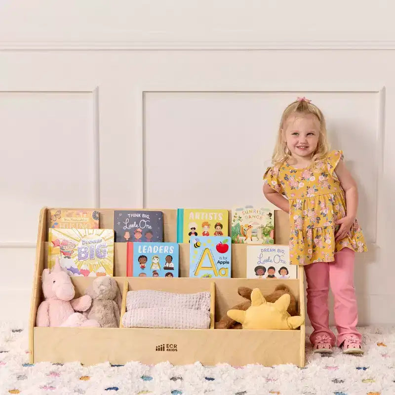 ECR4Kids Présentoir à livres à 5 compartiments facile d'accès avec rangement, Meuble pour enfant, Naturel