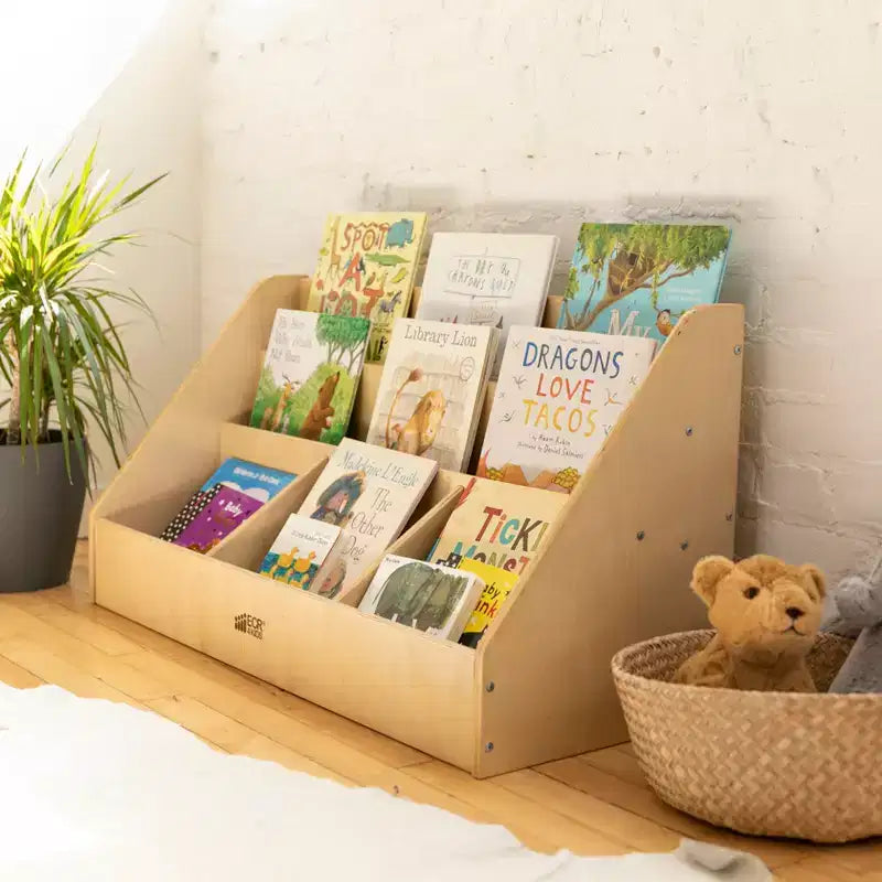 ECR4Kids Présentoir à livres à 5 compartiments facile d'accès avec rangement, Meuble pour enfant, Naturel
