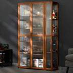 Vitrine de présentation ouverte en bambou et verre, 7 étagères, couleur beige