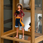 Vitrine de présentation ouverte en bambou et verre, 7 étagères, couleur beige