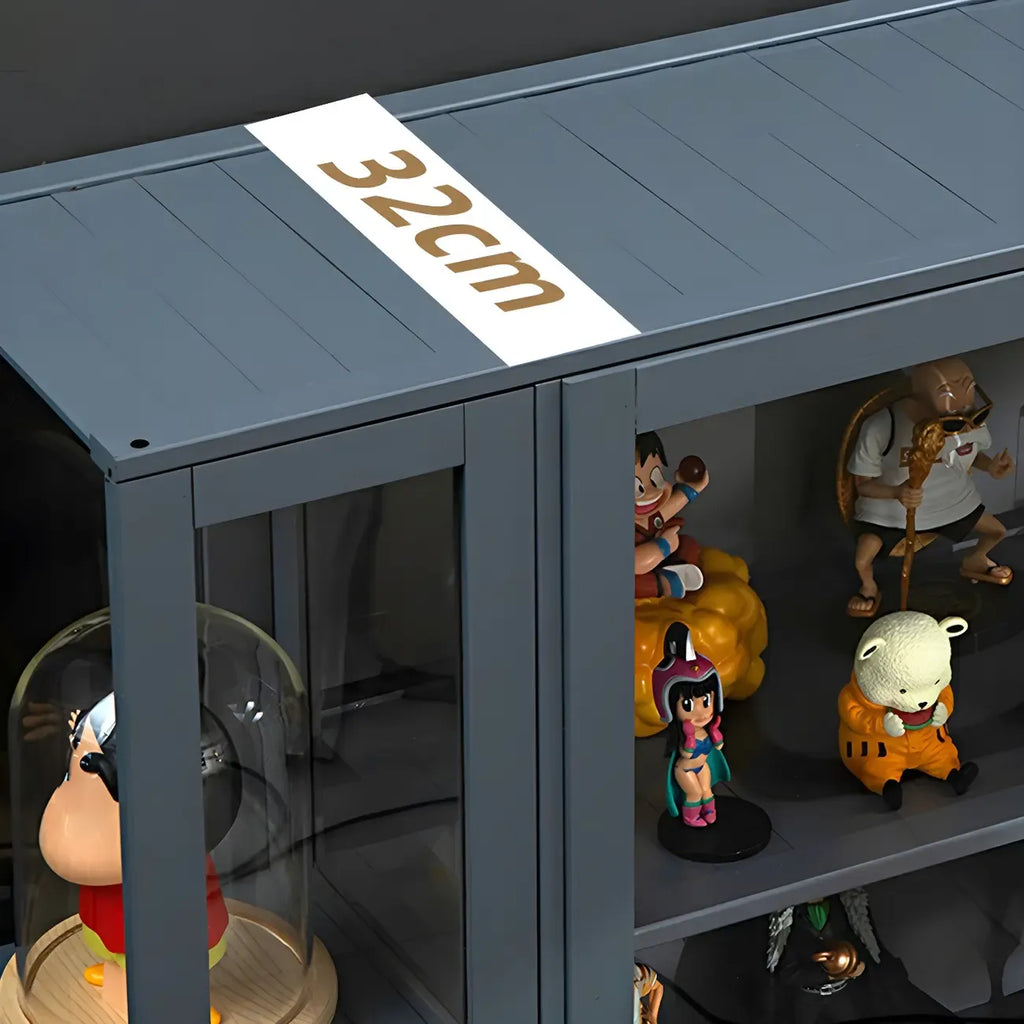 Vitrine de présentation ouverte en bambou et verre, 7 étagères, couleur beige