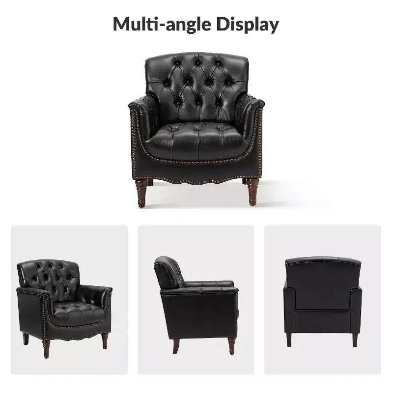 Lot de 2 fauteuils Enrique en cuir véritable avec dossier capitonné | ART OF LIVING DESIGNS