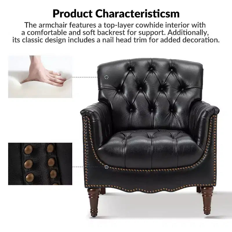 Lot de 2 fauteuils Enrique en cuir véritable avec dossier capitonné | ART OF LIVING DESIGNS