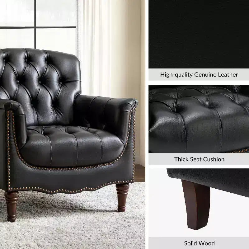 Lot de 2 fauteuils Enrique en cuir véritable avec dossier capitonné | ART OF LIVING DESIGNS