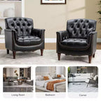 Lot de 2 fauteuils Enrique en cuir véritable avec dossier capitonné | ART OF LIVING DESIGNS