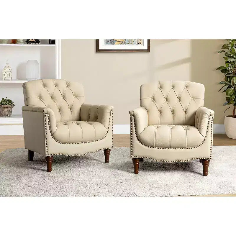 Lot de 2 fauteuils Enrique en cuir véritable avec dossier capitonné | ART OF LIVING DESIGNS