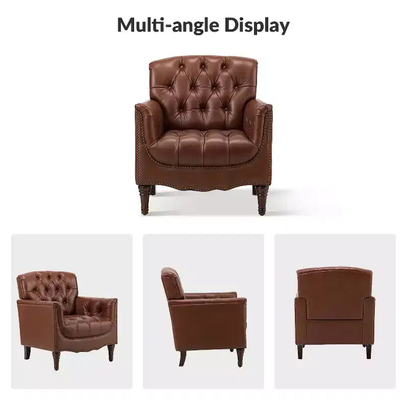 Lot de 2 fauteuils Enrique en cuir véritable avec dossier capitonné | ART OF LIVING DESIGNS