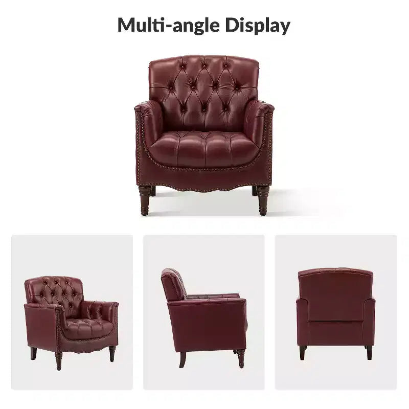 Lot de 2 fauteuils Enrique en cuir véritable avec dossier capitonné | ART OF LIVING DESIGNS
