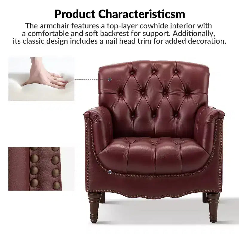 Lot de 2 fauteuils Enrique en cuir véritable avec dossier capitonné | ART OF LIVING DESIGNS