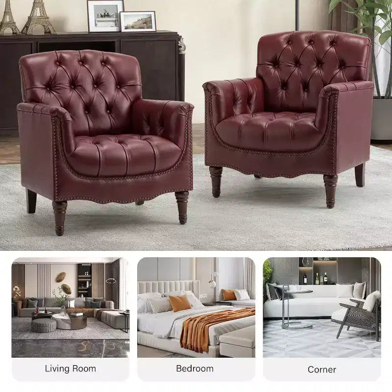 Lot de 2 fauteuils Enrique en cuir véritable avec dossier capitonné | ART OF LIVING DESIGNS
