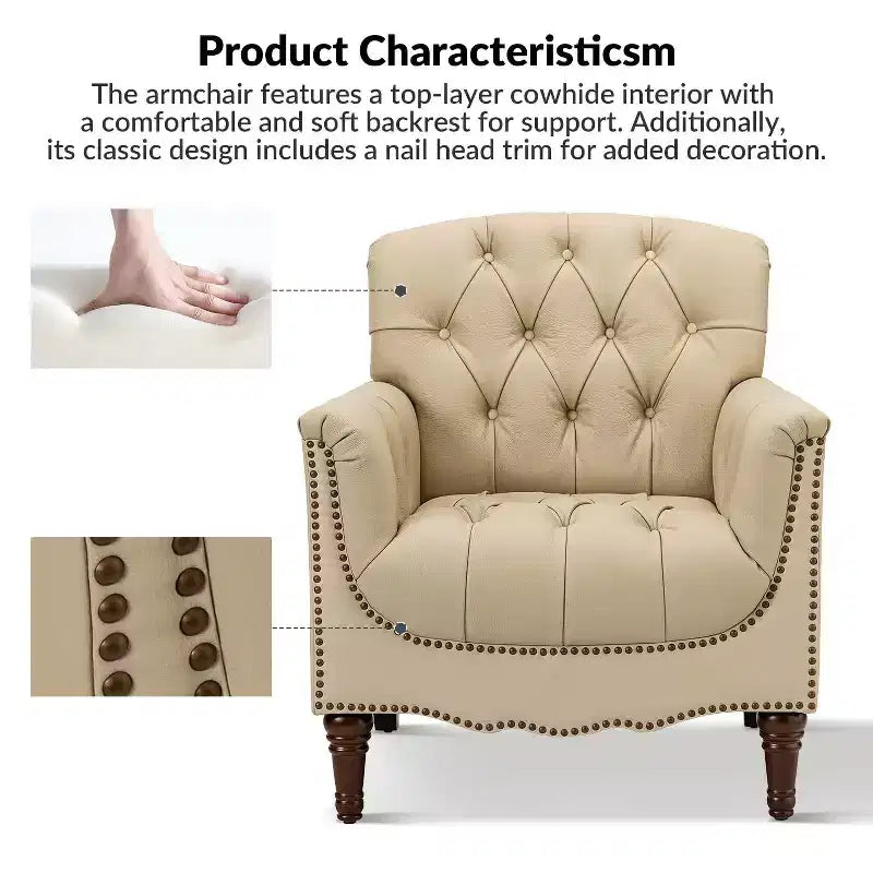 Lot de 2 fauteuils Enrique en cuir véritable avec dossier capitonné | ART OF LIVING DESIGNS