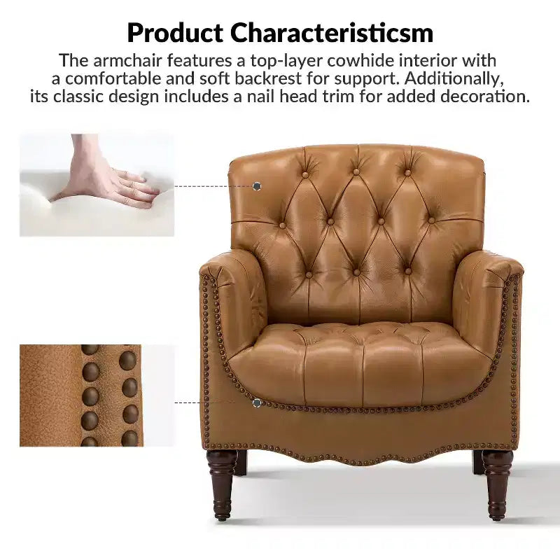 Lot de 2 fauteuils Enrique en cuir véritable avec dossier capitonné | ART OF LIVING DESIGNS