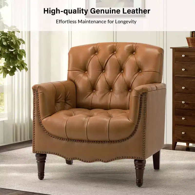 Lot de 2 fauteuils Enrique en cuir véritable avec dossier capitonné | ART OF LIVING DESIGNS