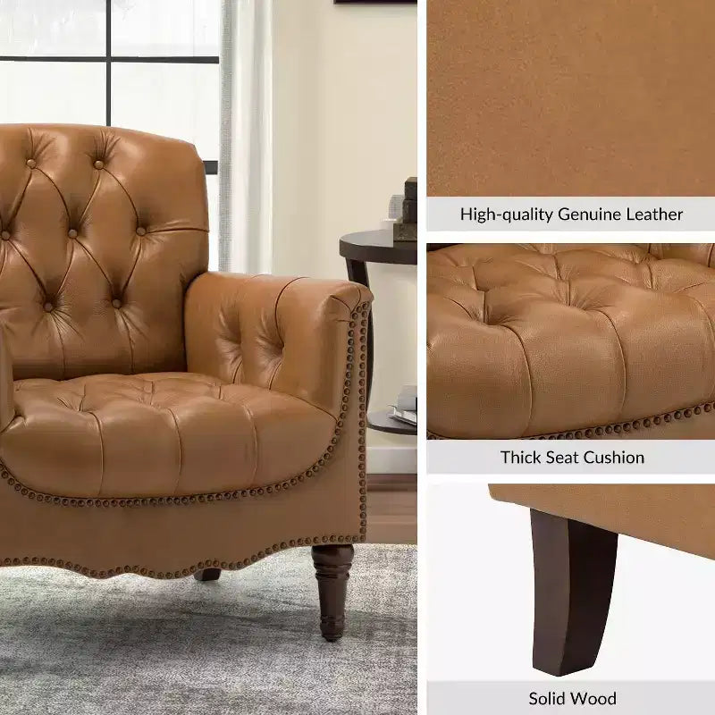 Lot de 2 fauteuils Enrique en cuir véritable avec dossier capitonné | ART OF LIVING DESIGNS
