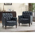 Lot de 2 fauteuils Enrique en cuir véritable avec dossier capitonné | ART OF LIVING DESIGNS