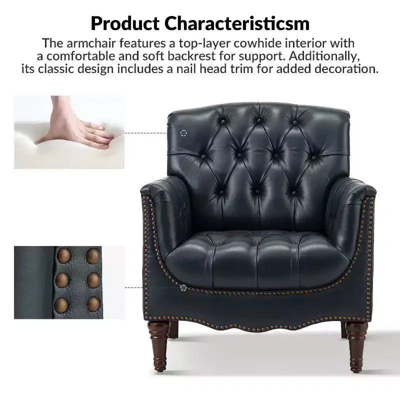 Lot de 2 fauteuils Enrique en cuir véritable avec dossier capitonné | ART OF LIVING DESIGNS