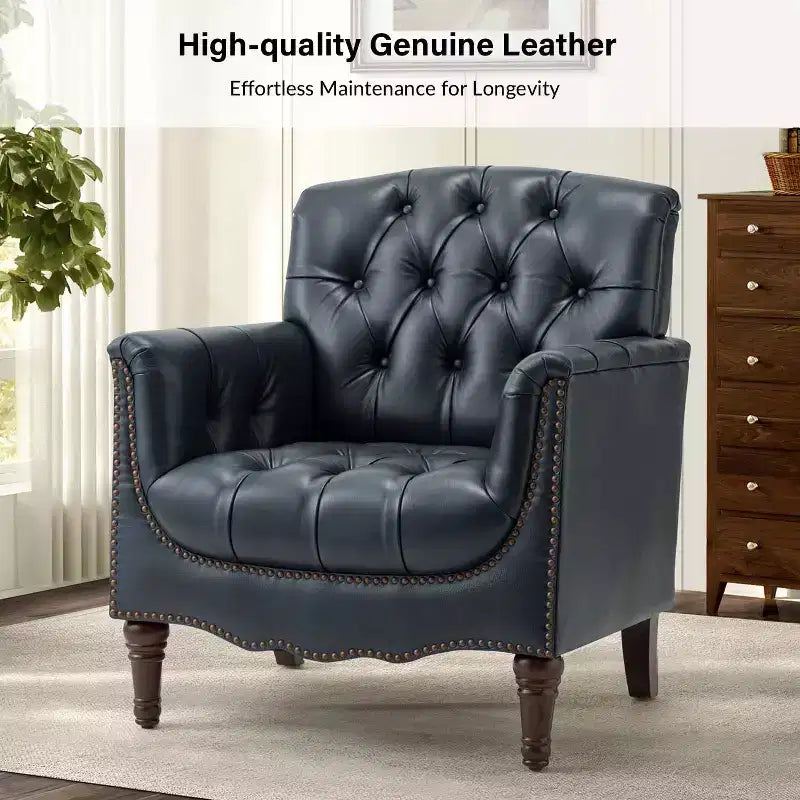 Lot de 2 fauteuils Enrique en cuir véritable avec dossier capitonné | ART OF LIVING DESIGNS