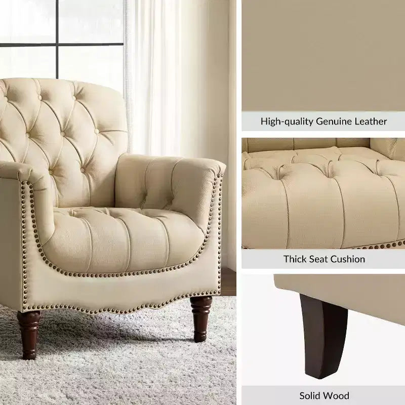 Lot de 2 fauteuils Enrique en cuir véritable avec dossier capitonné | ART OF LIVING DESIGNS
