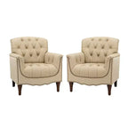 Lot de 2 fauteuils Enrique en cuir véritable avec dossier capitonné | ART OF LIVING DESIGNS