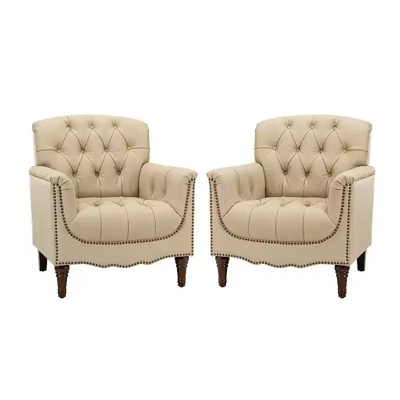 Lot de 2 fauteuils Enrique en cuir véritable avec dossier capitonné | ART OF LIVING DESIGNS