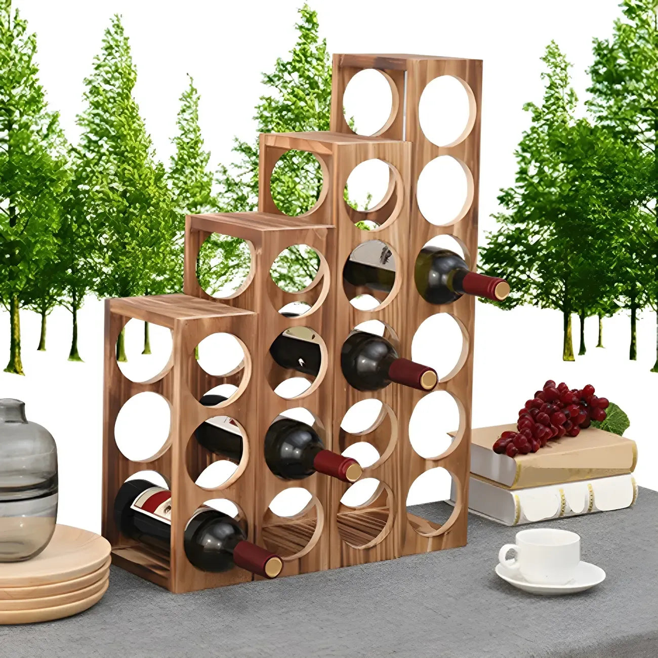 Présentoir à Vin Empilable en Bois Naturel pour Comptoir