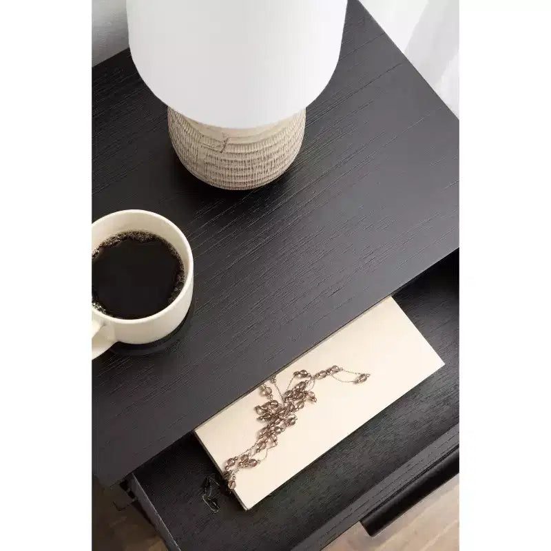 Table d'appoint Kate and Laurel Ori en bois et rotin, 18x15x24, Noir