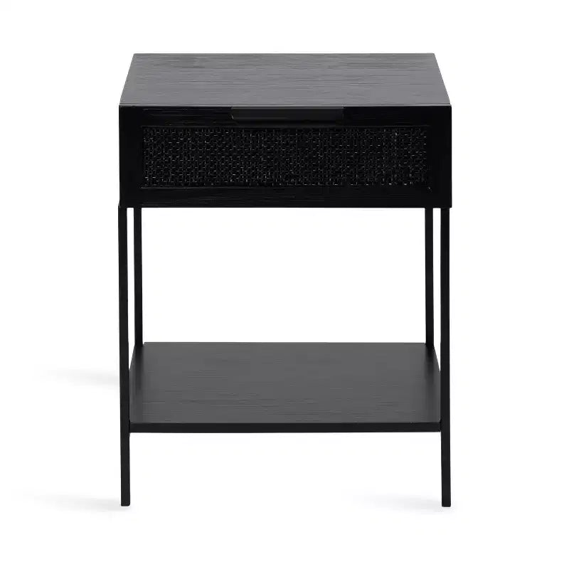 Table d'appoint Kate and Laurel Ori en bois et rotin, 18x15x24, Noir