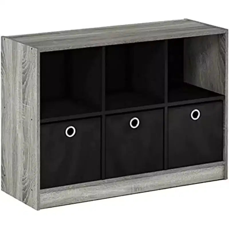Furinno 3-Cube Bookcase Organizer Storage Book Shelf with 3 Pull-out Bin Drawer