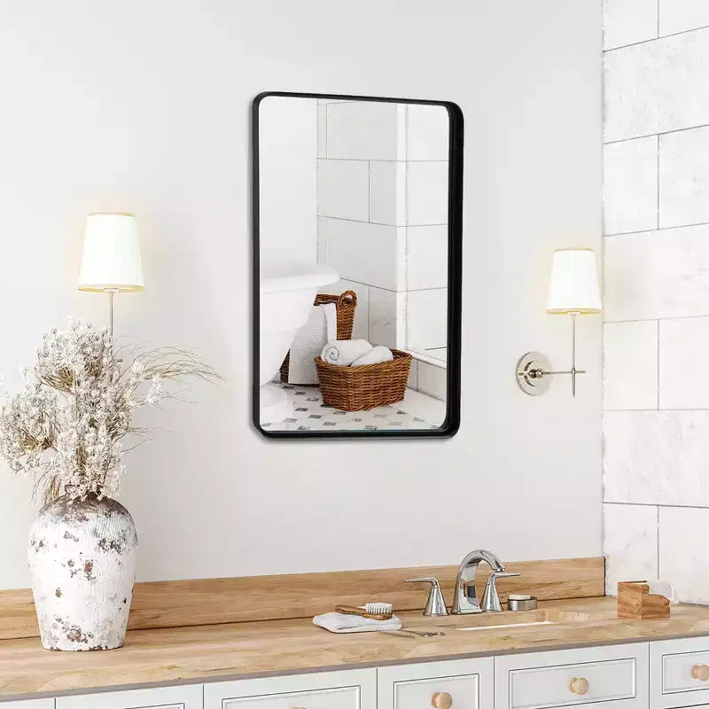 Costway Miroir de salle de bain mural rectangulaire 61X41cm/91X61cm/76X56cm, orientation verticale ou horizontale