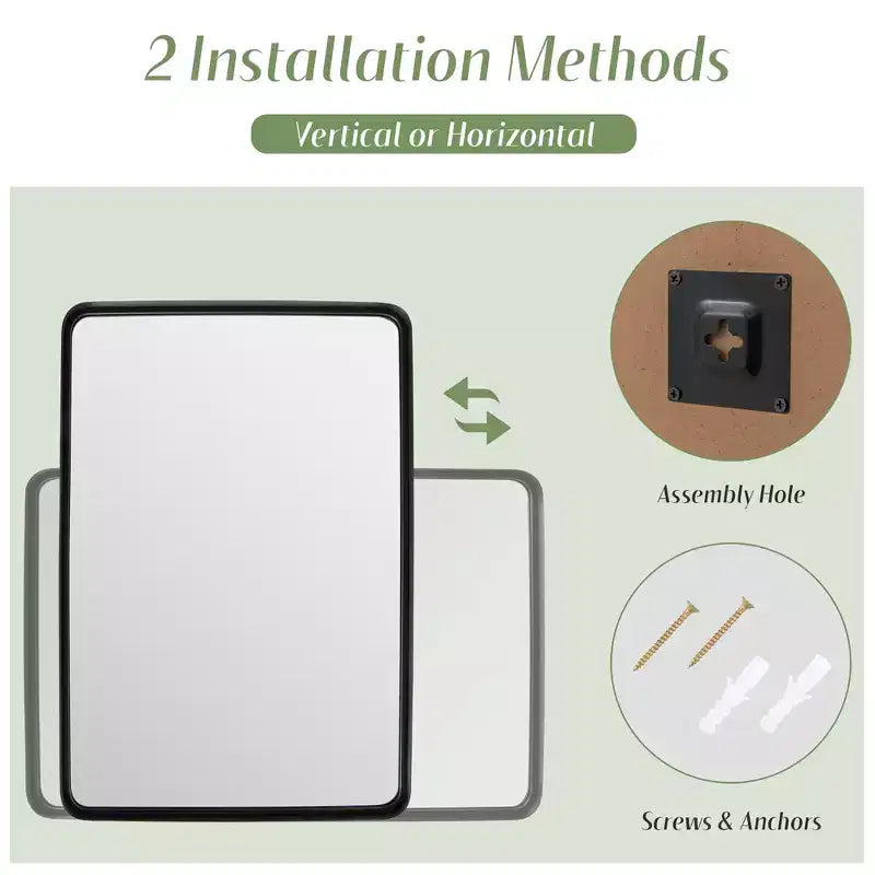 Costway Miroir de salle de bain mural rectangulaire 61X41cm/91X61cm/76X56cm, orientation verticale ou horizontale