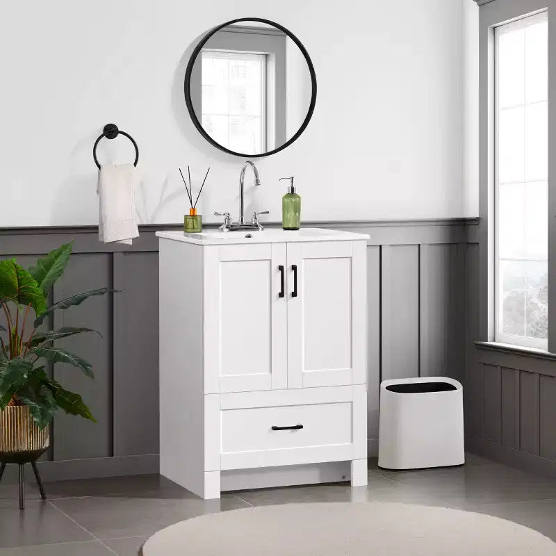 Yaheetech 34inch Floor Bathroom Vanity with Sink, White